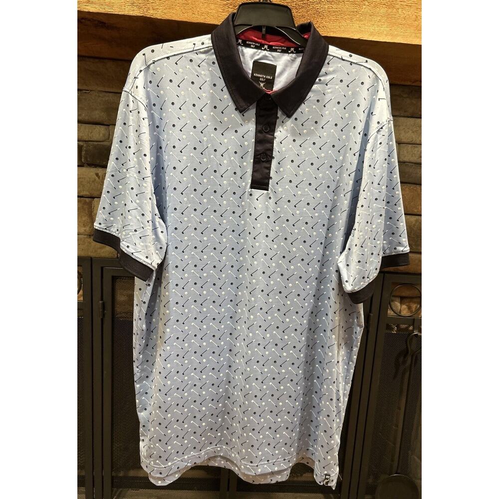 Men’s KENNETH COLE Blue AOP Golf Clubs Short Sleeve Polo Shirt Size L *A8